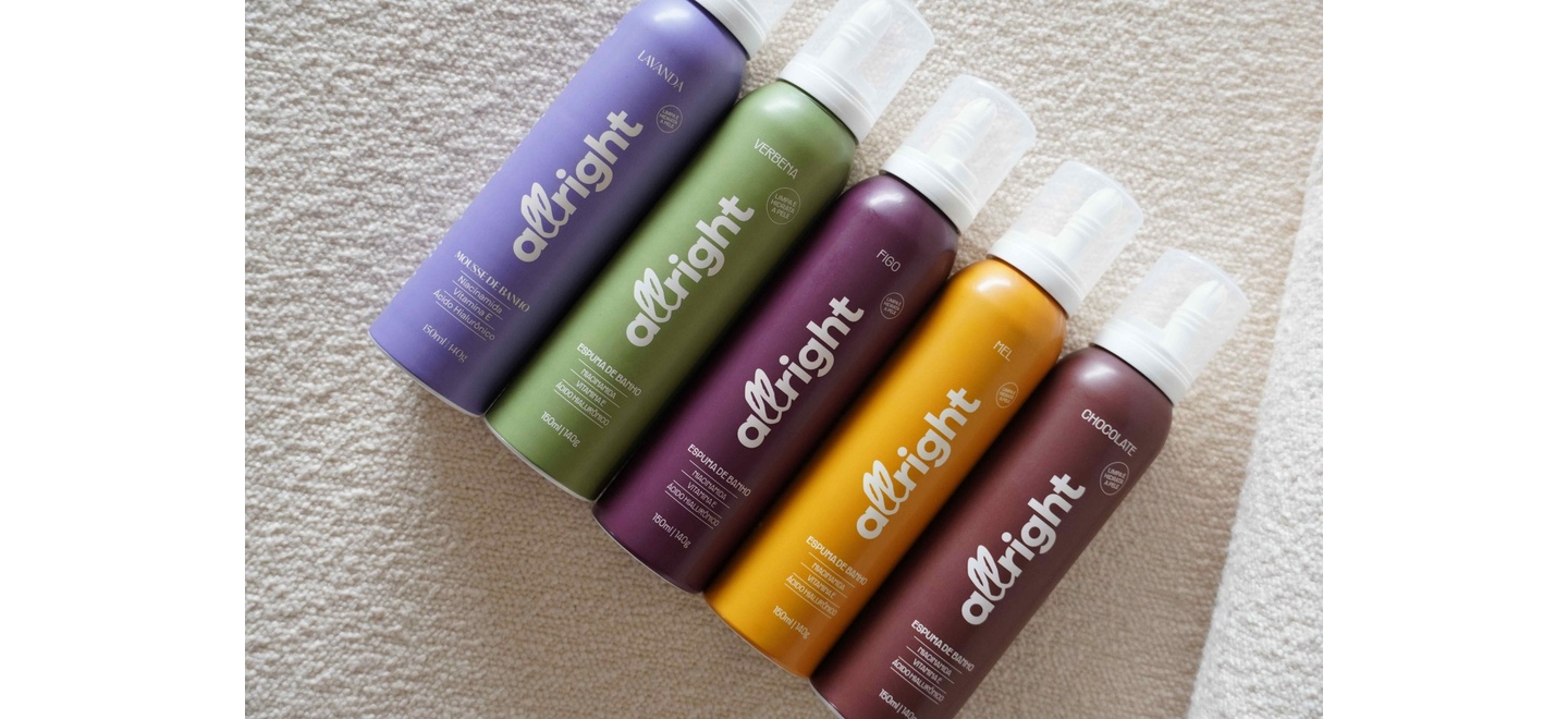 Com foco na longevidade feminina, Allright estreia na Naturaltech 2026 com linha de mousses de banho veganos