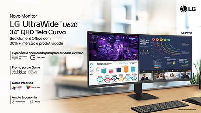 LG lança monitor UltraWide 34U620B-B curvo de 34 polegadas com 144Hz