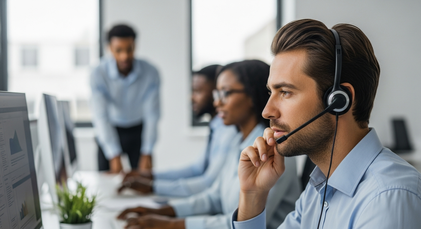 Operador SDR realizando ligações dentro de um Call Center